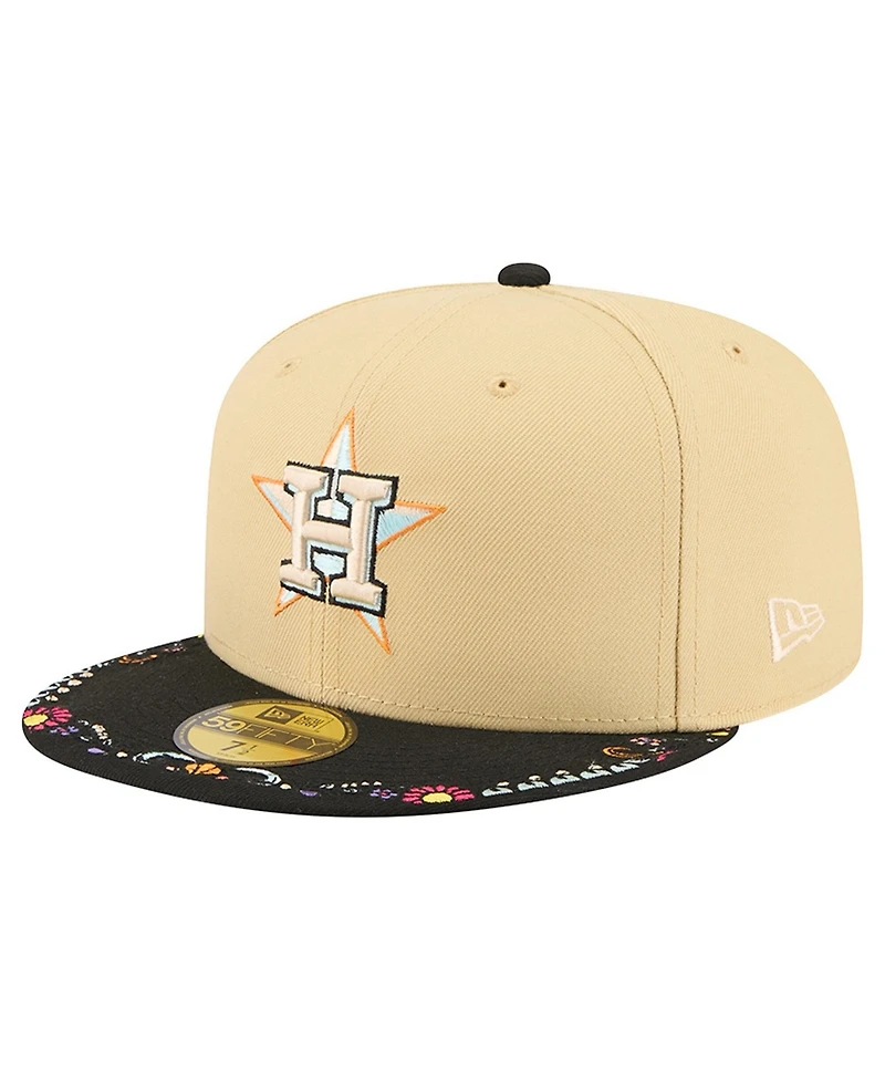 New Era Men's Light Beige Houston Astros Two-Tone Embroidered Visor 59FIFTY Fitted Hat