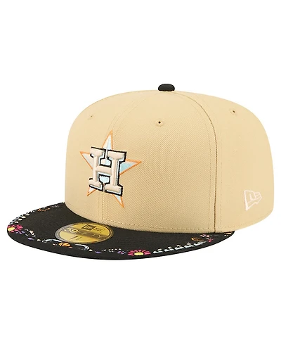 New Era Men's Light Beige Houston Astros Two-Tone Embroidered Visor 59FIFTY Fitted Hat