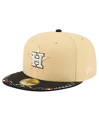 New Era Men's Light Beige Houston Astros Two-Tone Embroidered Visor 59FIFTY Fitted Hat