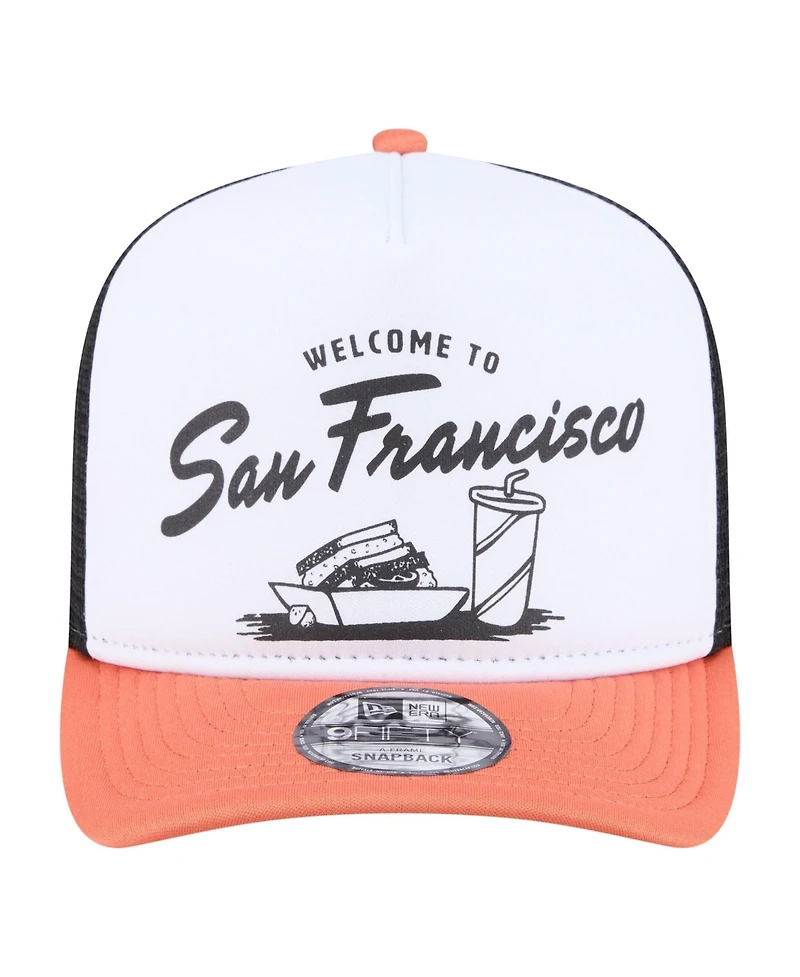New Era Men's White/Orange San Francisco Giants Foodie A-Frame 9FIFTY Trucker Snapback Hat