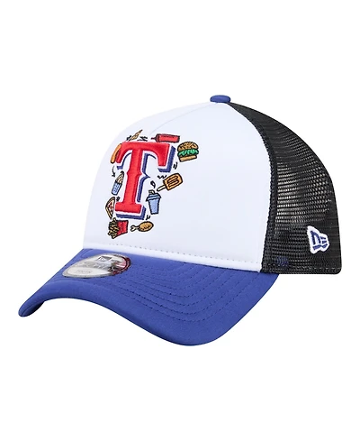 New Era Big Boys and Girls White/Royal Texas Rangers Food A-Frame 9FORTY Trucker Adjustable Hat