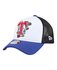 New Era Big Boys and Girls White/Royal Texas Rangers Food A-Frame 9FORTY Trucker Adjustable Hat