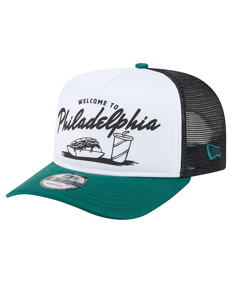 New Era Men's White/Midnight Green Philadelphia Eagles Foodie 9FIFTY A-Frame Trucker Snapback Hat