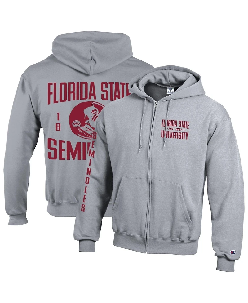 Champion Men's Heather Gray Florida State Seminoles Varsity Power blend Full-Zip Fleece Hoodie