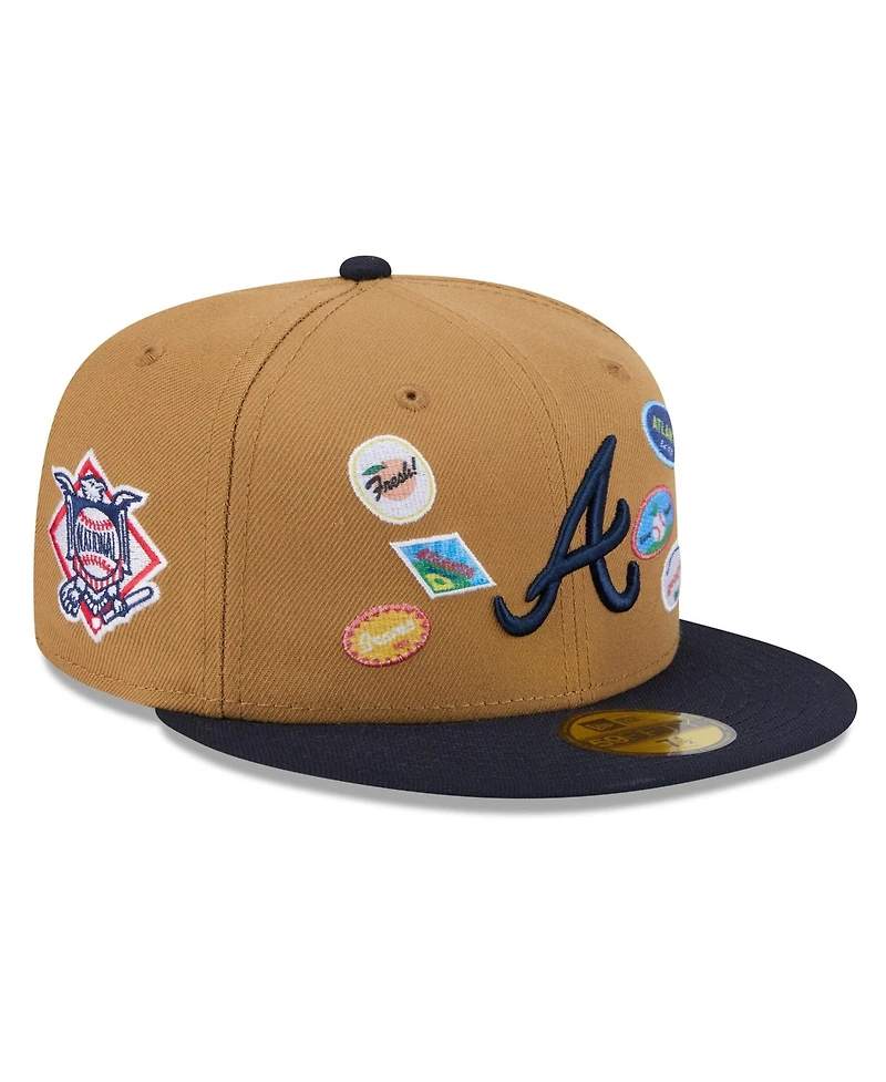 New Era Men's Tan Atlanta Braves Fruit Sticker 59FIFTY Fitted Hat