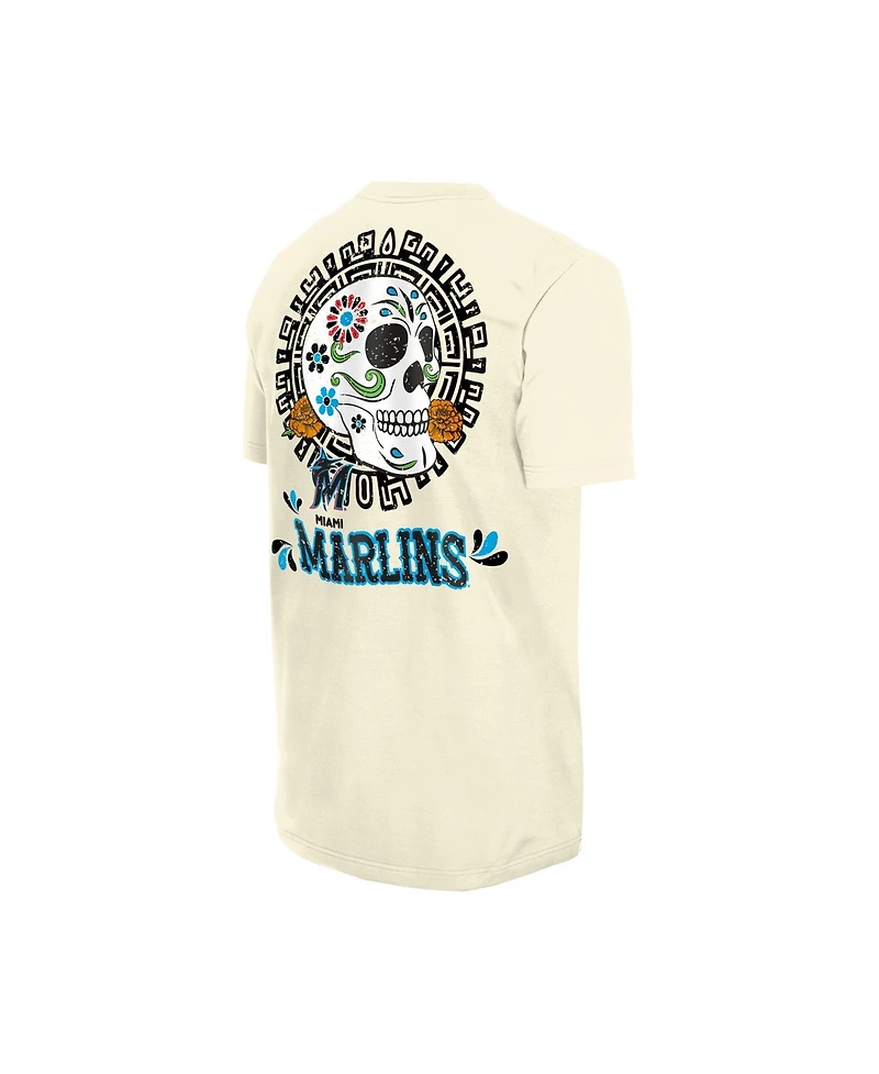 New Era Men's Natural Miami Marlins Dia de los Muertos Sugar Skull T-Shirt