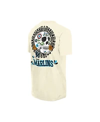 New Era Men's Natural Miami Marlins Dia de los Muertos Sugar Skull T-Shirt