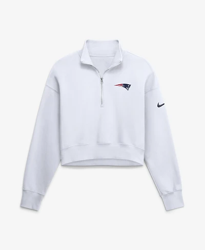 Nike Women's White New England Patriots Oversized Phoenix Fleece Cropped Quarter-Zip Sweatshirt