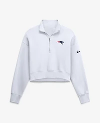Nike Women's White New England Patriots Oversized Phoenix Fleece Cropped Quarter-Zip Sweatshirt