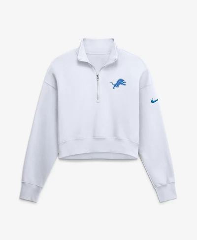 Nike Women's White Detroit Lions Oversized Phoenix Fleece Cropped Quarter-Zip Sweatshirt