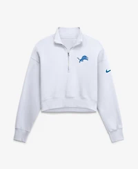 Nike Women's White Detroit Lions Oversized Phoenix Fleece Cropped Quarter-Zip Sweatshirt