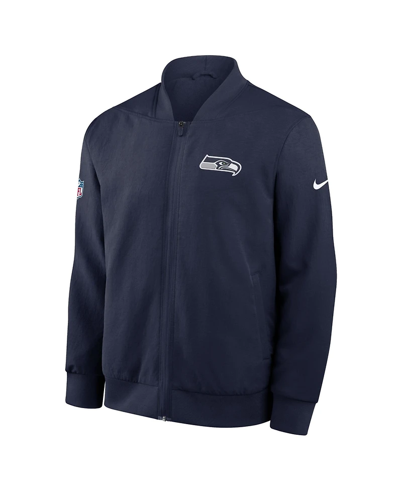 Nike Men's College Navy Seattle Seahawks Sideline Powerful Blocking Full-Zip Bomber Jacket