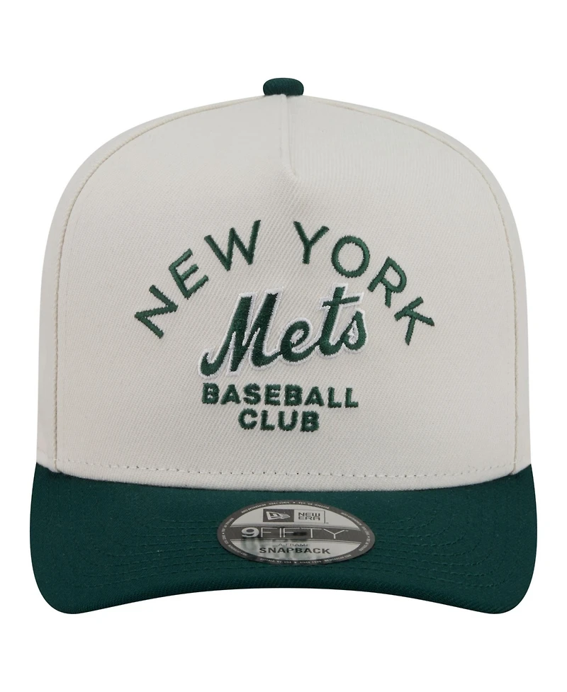 New Era Men's Cream/Dark Green New York Mets Chrome A-Frame 9FIFTY Snapback Hat