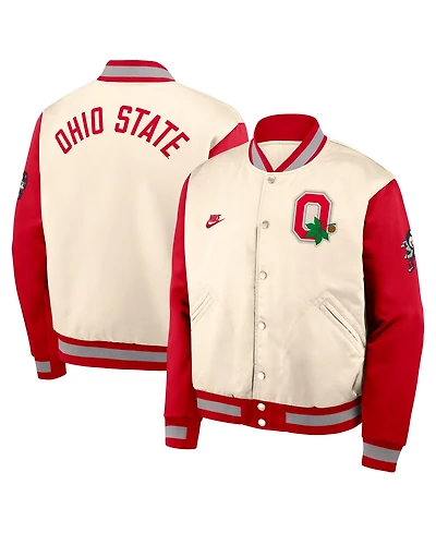 Nike Men's Natural/Scarlet Ohio State Buckeyes Legacy Full-Snap Bomber Jacket