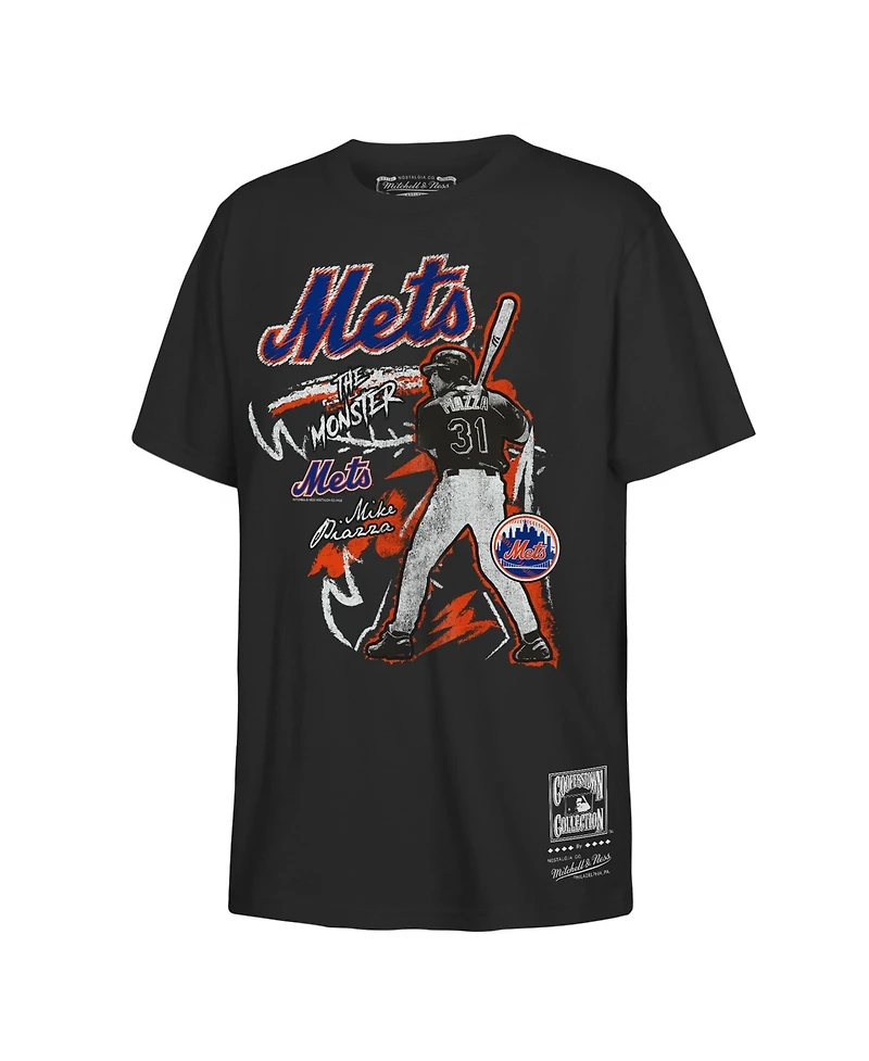Mitchell & Ness Big Boys and Girls Mike Piazza Black New York Mets Chalked Up Player T-Shirt