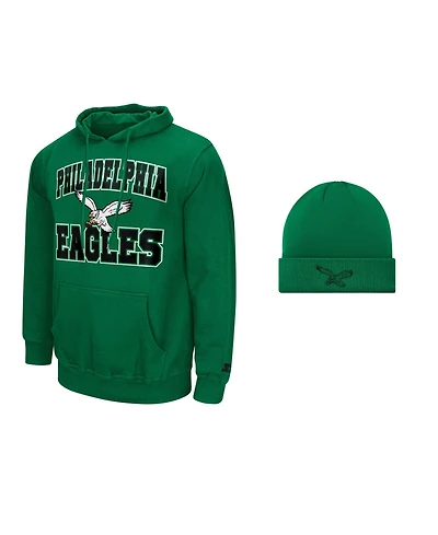 Starter Men's Green Philadelphia Eagles Hoodie and Cuffed Knit Hat Combo Pack