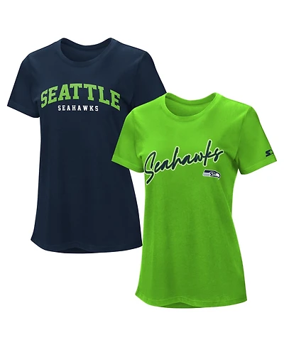Starter Women's Navy/Neon Green Seattle Seahawks Combo Pack T-Shirt