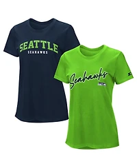 Starter Women's Navy/Neon Green Seattle Seahawks Combo Pack T-Shirt