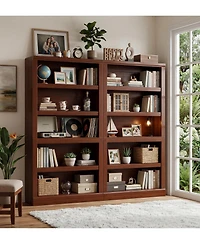 Aheaplus 71" Tall Wood 5-Tier Bookcase with Adjustable Shelves and Open Storage