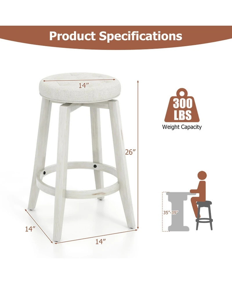 Gouun Set of 2 Upholstered Counter-Height Swivel Bar Stools