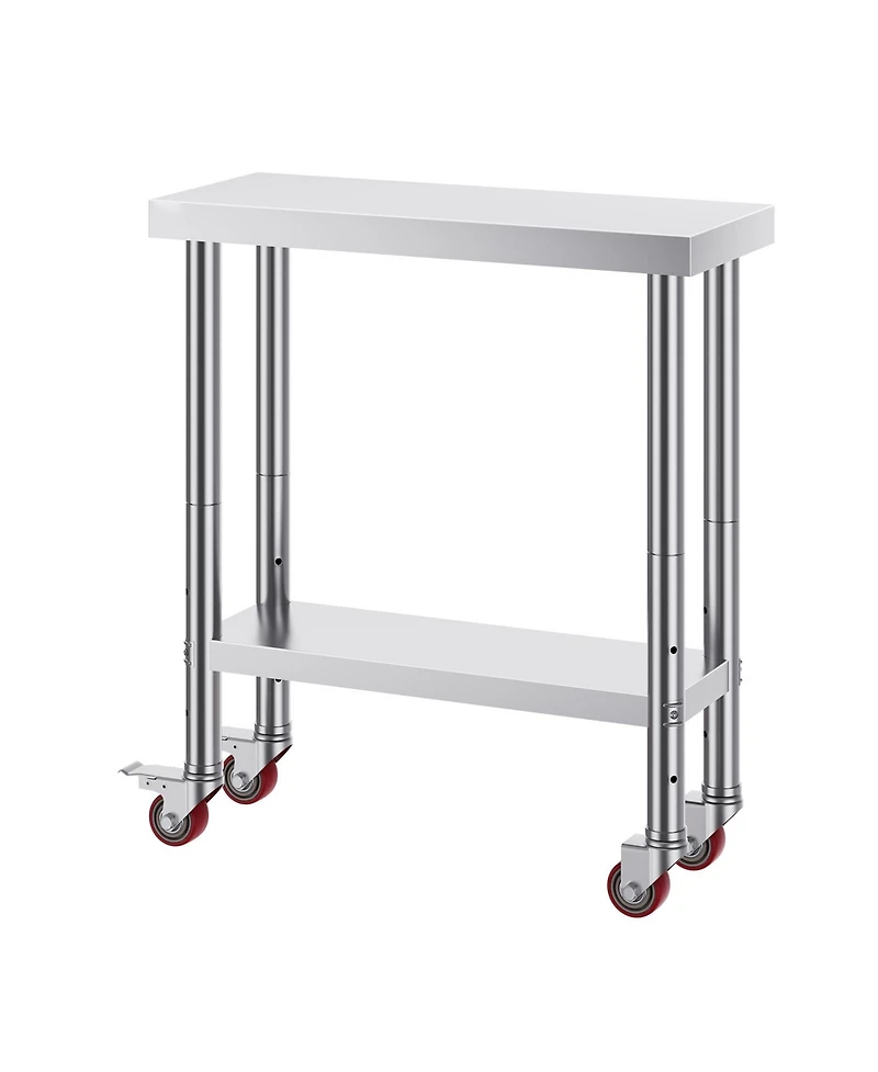 Hongge Rolling Stainless Steel Work Table 30 x 12 x 34 in with 700 lbs Capacity for Commercial Kitchens