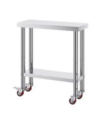 Hongge Rolling Stainless Steel Work Table 30 x 12 x 34 in with 700 lbs Capacity for Commercial Kitchens