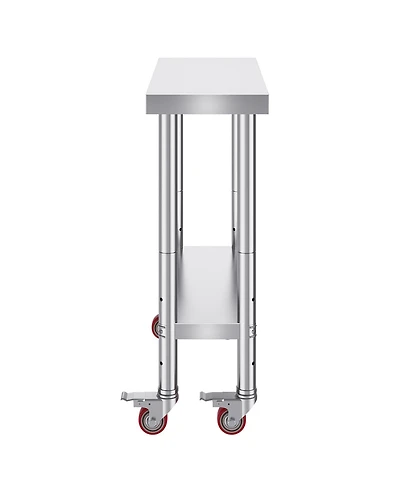 Hongge Rolling Stainless Steel Work Table 30 x 12 x 34 in with 700 lbs Capacity for Commercial Kitchens