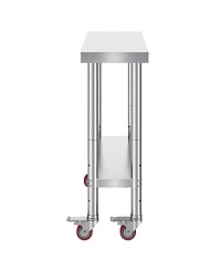 Hongge Rolling Stainless Steel Work Table 30 x 12 x 34 in with 700 lbs Capacity for Commercial Kitchens