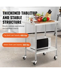 Hongge Mobile Food Prep Worktable 24 x 30 x 38 in Stainless Steel with 3 Height Levels for Restaurants