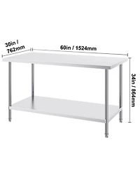 Hongge Extra Wide 30 x 60 in Stainless Steel Workstation Table Rated for 910 lbs with 3 Adjustable Height Levels