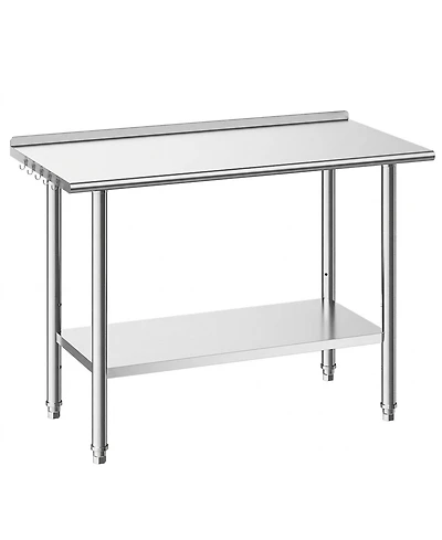 Hongge Commercial Grade Stainless Steel Food Prep Station 24 x 48 in with Backsplash and Adjustable Undershelf