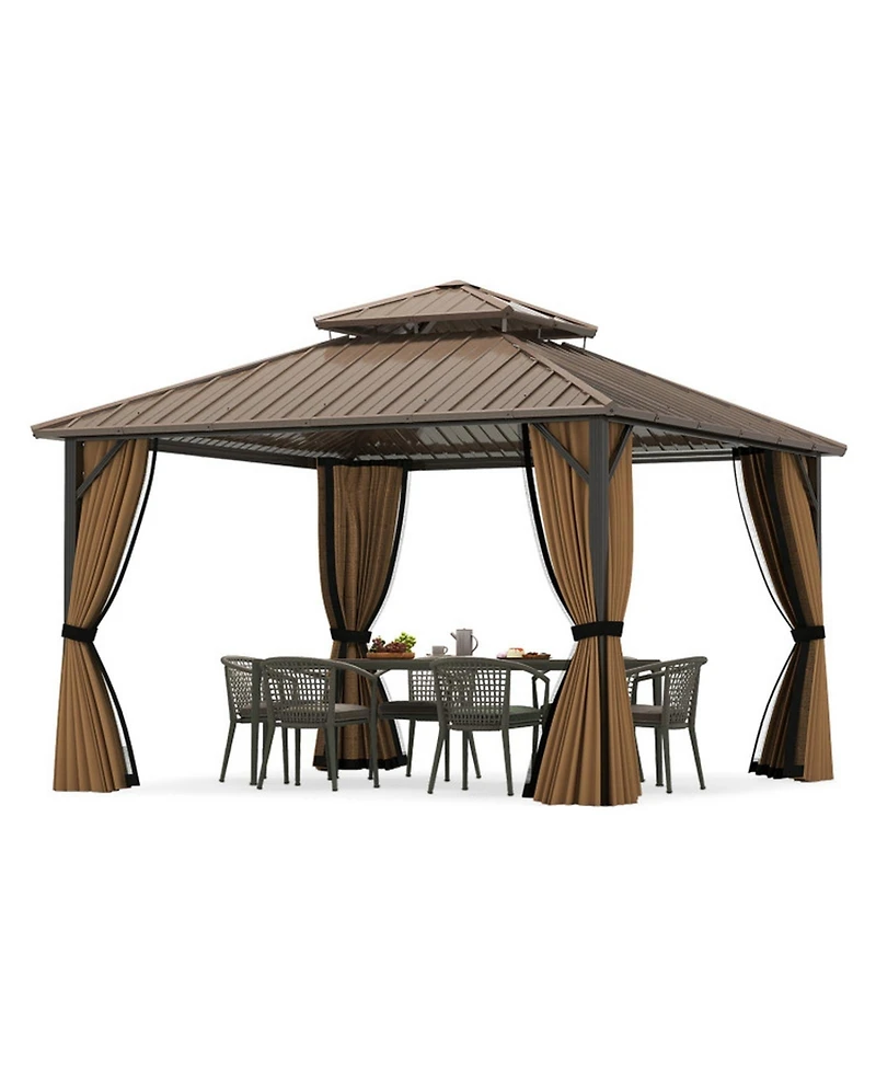 Gouun 12 x 12 ft Hardtop Gazebo with Mesh Netting and Privacy Curtains