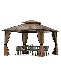 Gouun 12 x 12 ft Hardtop Gazebo with Mesh Netting and Privacy Curtains