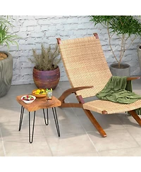 Gouun Square Teak Wood End Table with Metal Legs, 16 x 16 x 18 in