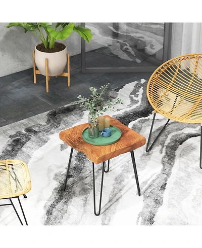 Gouun Square Teak Wood End Table with Metal Legs, 16 x 16 x 18 in
