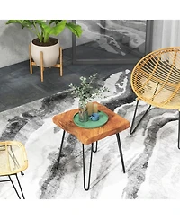 Gouun Square Teak Wood End Table with Metal Legs, 16 x 16 x 18 in