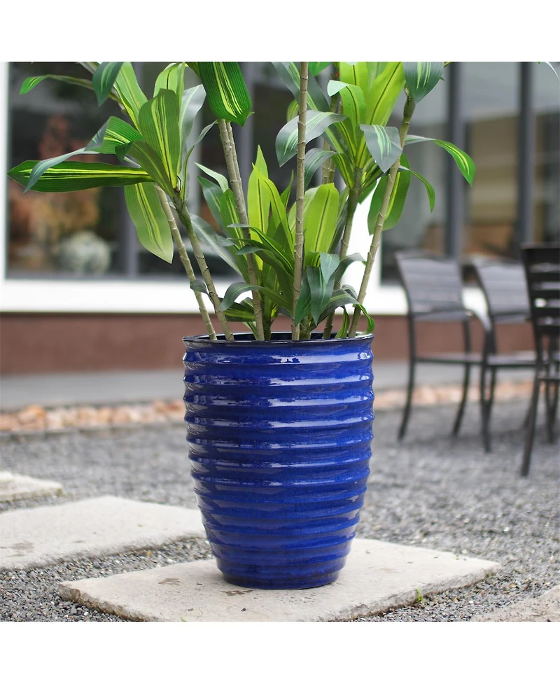 Yobtop Sapphire Ceramic Planter - 17 Inch Handmade Flower Pot, Breathable Clay, Indoor and Outdoor Use for Monstera and Fiddle Leaf Fig, 1 Piece