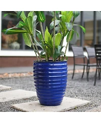 Yobtop Sapphire Ceramic Planter - 17 Inch Handmade Flower Pot, Breathable Clay, Indoor and Outdoor Use for Monstera and Fiddle Leaf Fig, 1 Piece