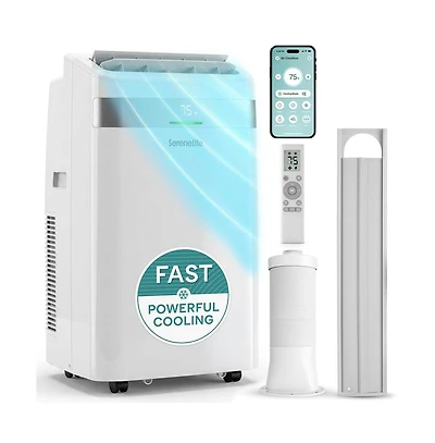 SereneLife 12,000 Btu Portable Air Conditioner with Wi-Fi, Dehumidifier and Fan, Window Kit Included