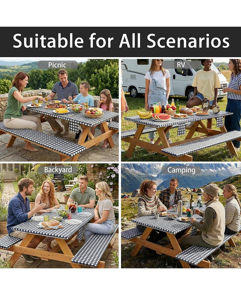 Piscifun Waterproof Fitted Picnic Table Cover With Bench Covers Elastic Camping Outdoor