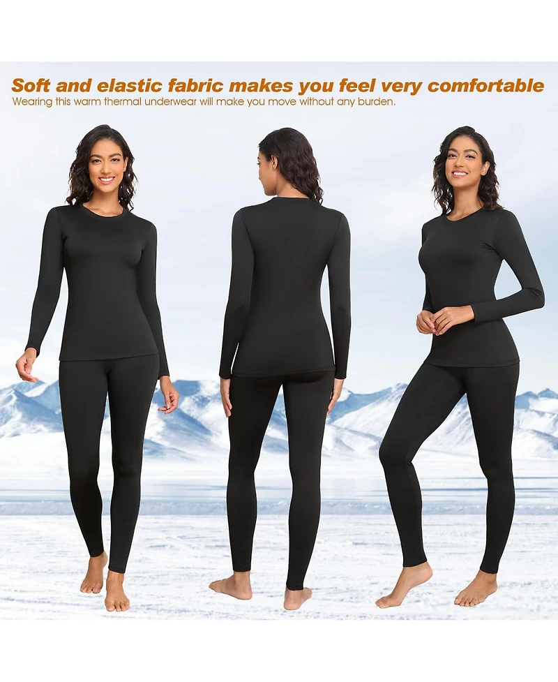 Piscifun Women's Base Layer Fleece-Lined 4-Way Stretch Top and Leggings Set