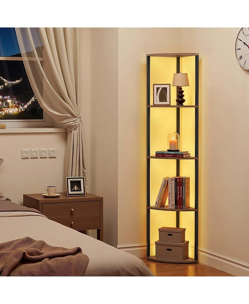 Slickblue Tall 5 Tier Corner Bookcase with Led Lights, Display Storage Shelf for Collectibles and Decor