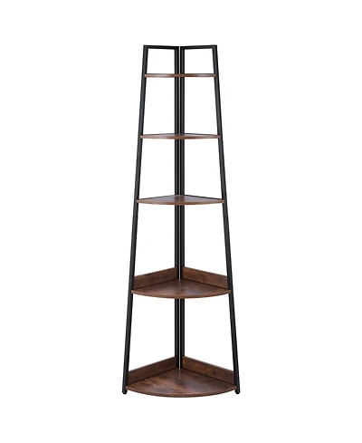Slickblue Tall 5 Tier Corner Bookshelf with Wooden Shelves, Space Saving Display Shelf for Home