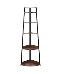 Slickblue Tall 5 Tier Corner Bookshelf with Wooden Shelves, Space Saving Display Shelf for Home