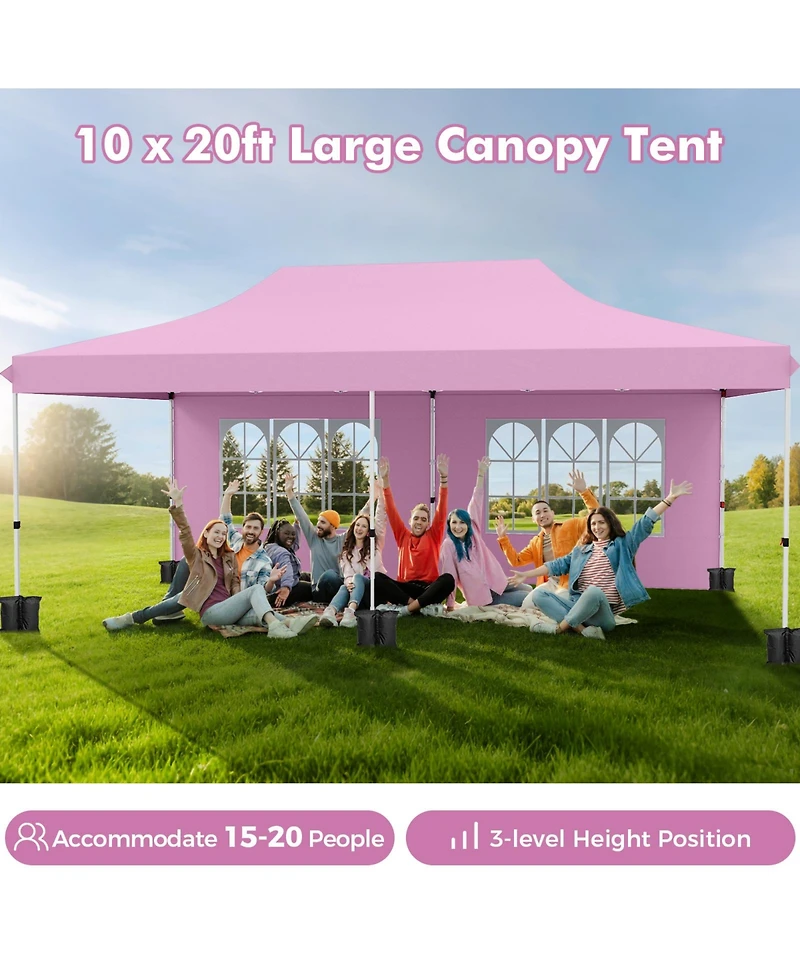 Gouun 10 x 20 feet Pop-Up Canopy Tent with 6 Sidewalls, Windows and Carrying Bag