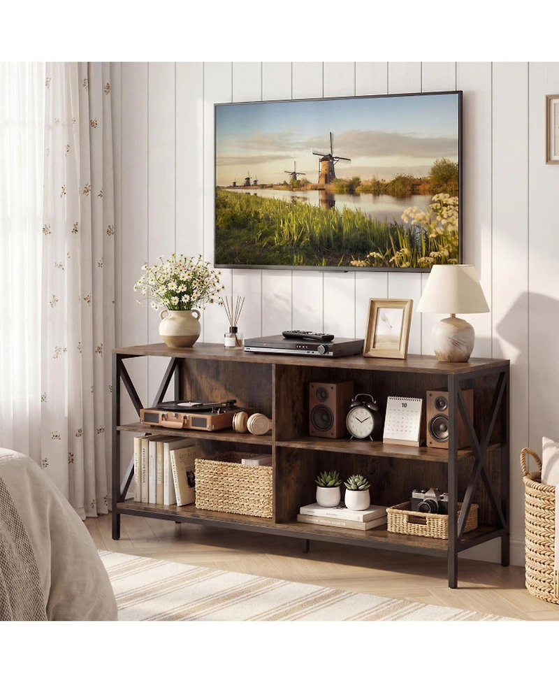 Gouun Wooden X-Shaped Metal Frame Tv Stand