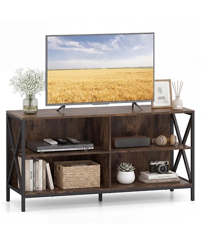 Gouun Wooden X-Shaped Metal Frame Tv Stand