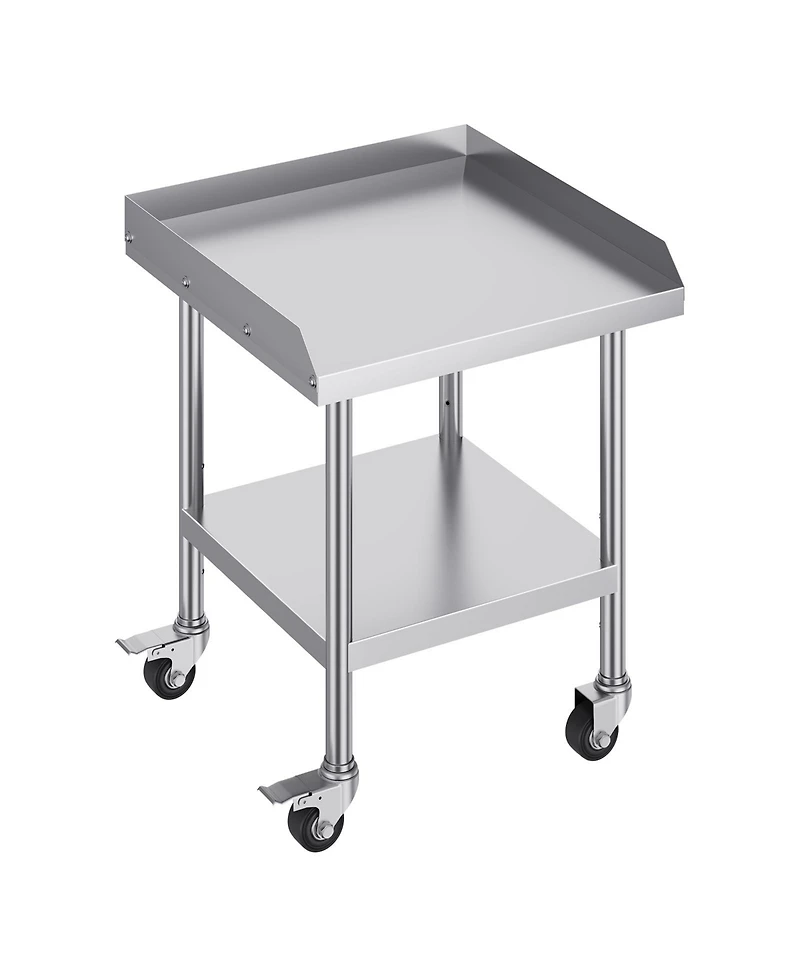 Hongge Stainless Steel Commercial Worktable 24 x 24 x 30 in with 3-Sided Backsplash on Rolling Casters