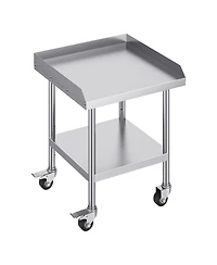 Hongge Stainless Steel Commercial Worktable 24 x 24 x 30 in with 3-Sided Backsplash on Rolling Casters