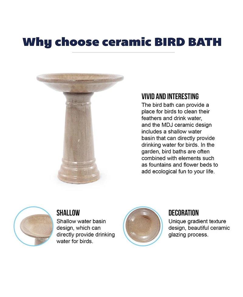 Yobtop Ceramic Bird Bath Outdoor - 12.4" Diameter Pedestal Birdbath, Backyard Patio Yard Wild Bird Water Feeder Decor